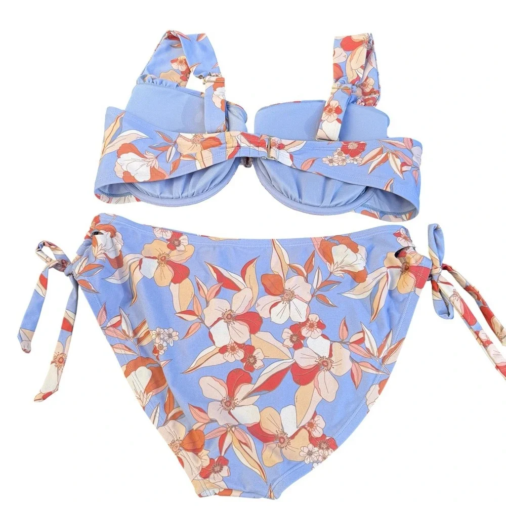 Time and Tru Women's Printed Ruched Underwire Bikini Set  1x/ Bottom  XL 16-18 - Picture 7 of 7